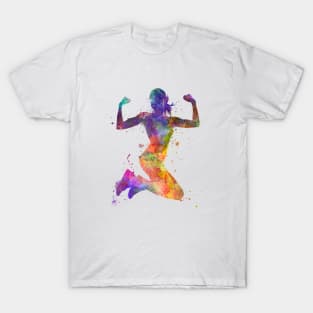 Woman runner jogger jumping powerful T-Shirt